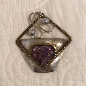Amethyst & silver costume geometric pin